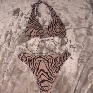 Aurelle Zebra Print Bikini Set - Brown